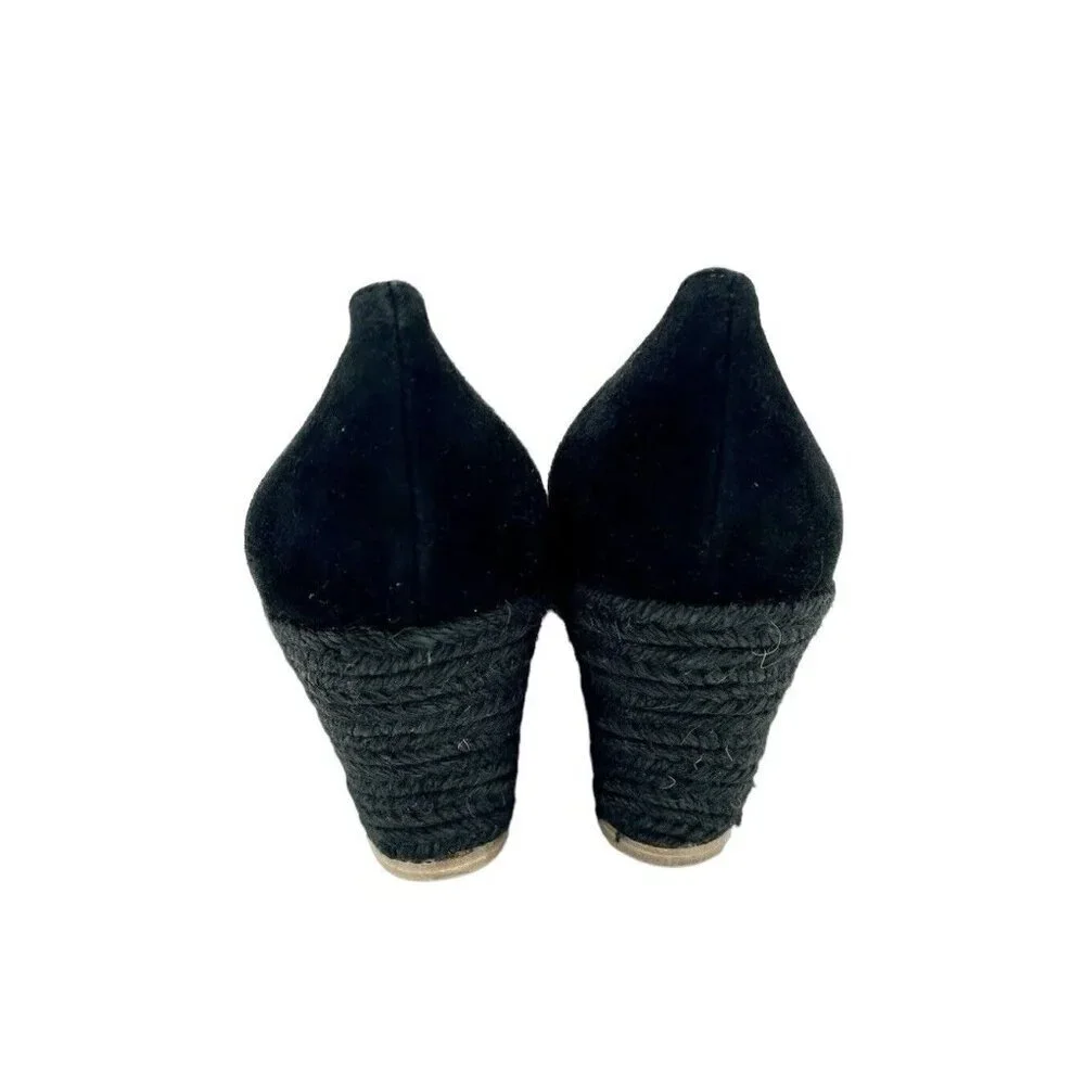Atelier Mercadal Greta Wedge Espadrilles Black Suede Leather Shoes SZ 41 EU NIB